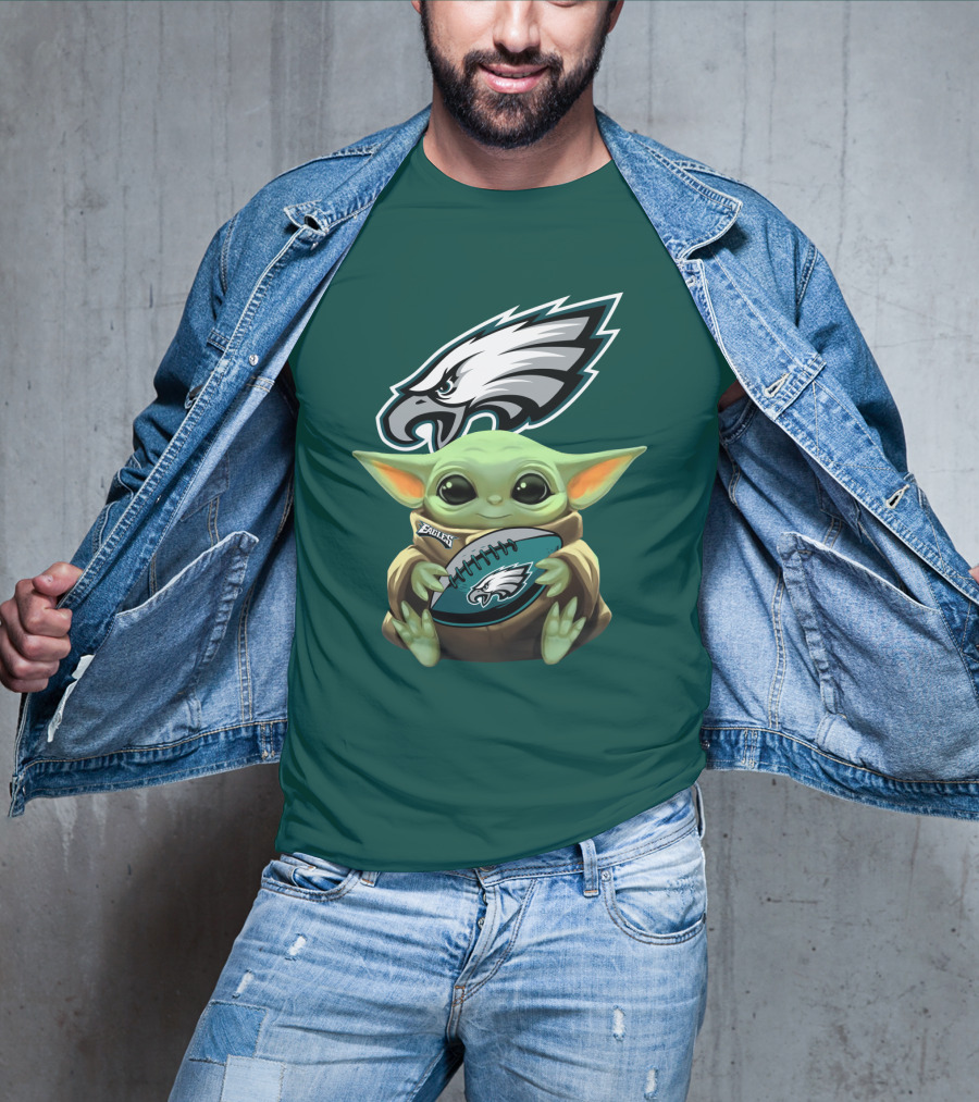 Baby Yoda Holding Philadelphia Eagles Football T-Shirt