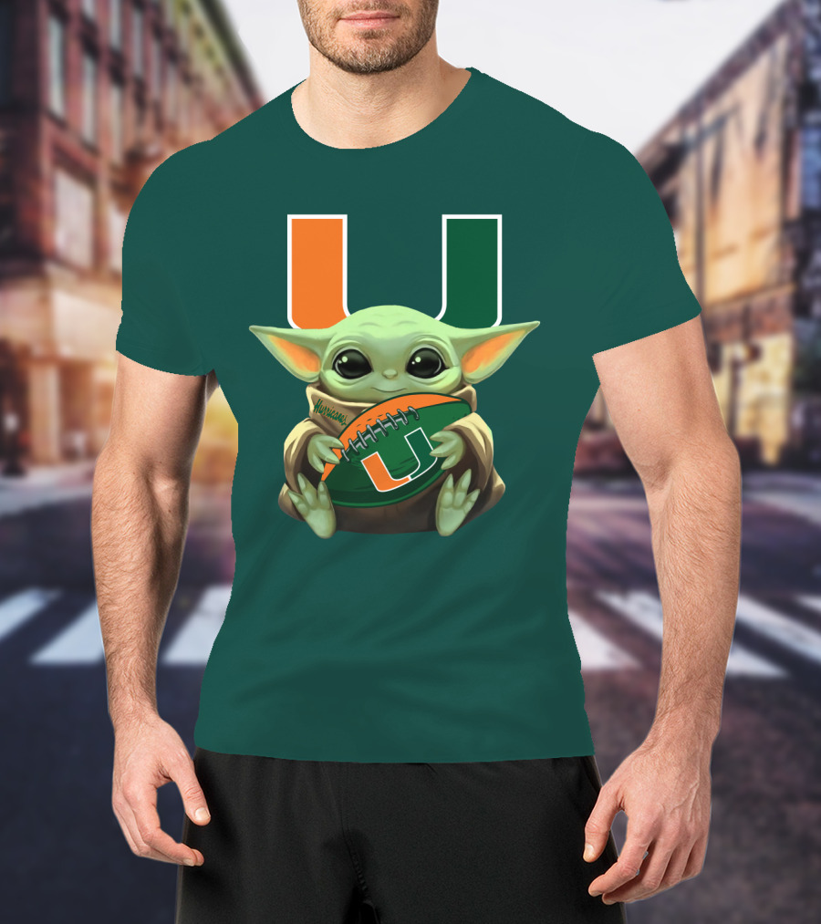 Miami Hurricanes Baby Yoda Football T-Shirt