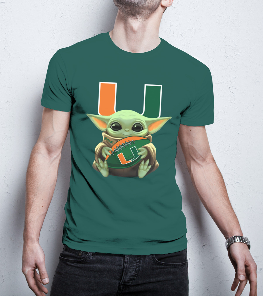 Miami Hurricanes Baby Yoda Football T-Shirt