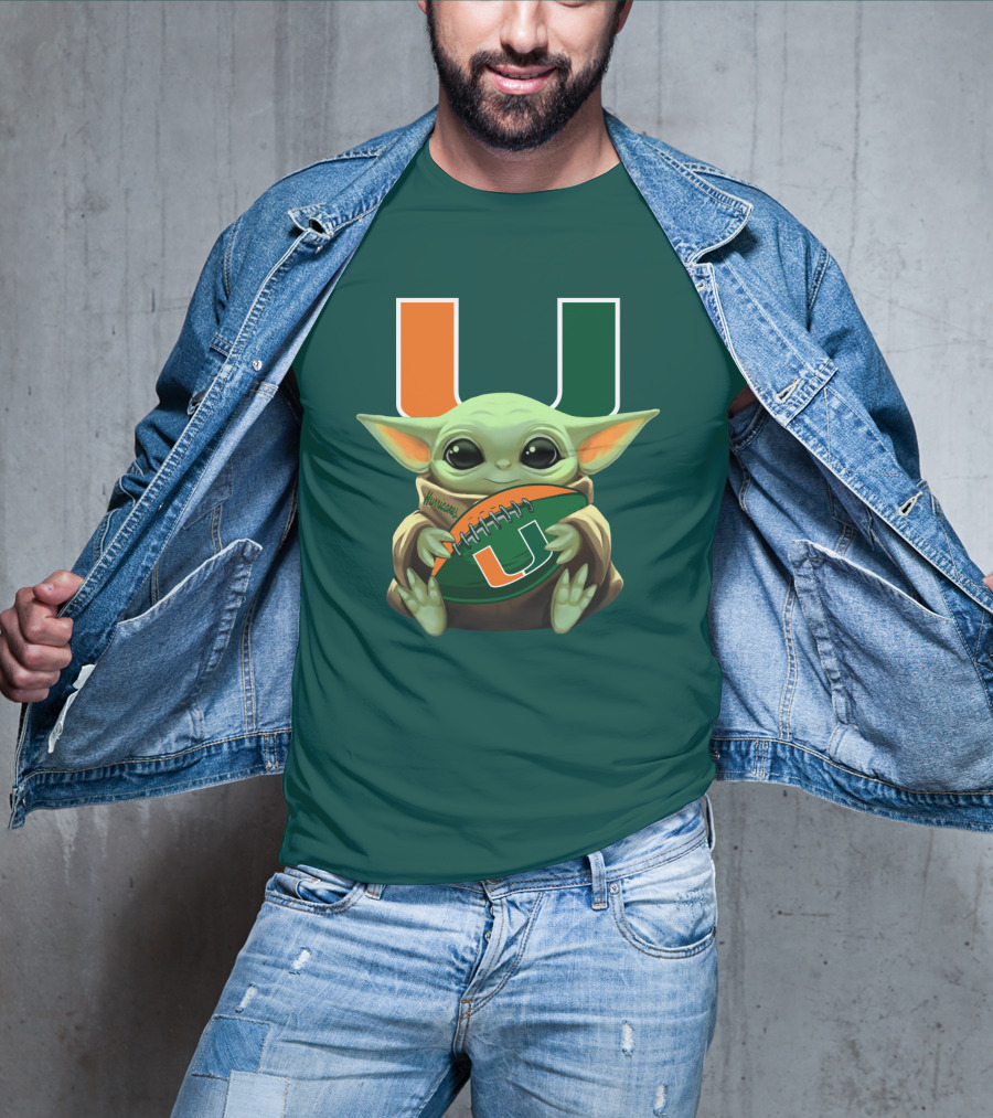 Miami Hurricanes Baby Yoda Football T-Shirt