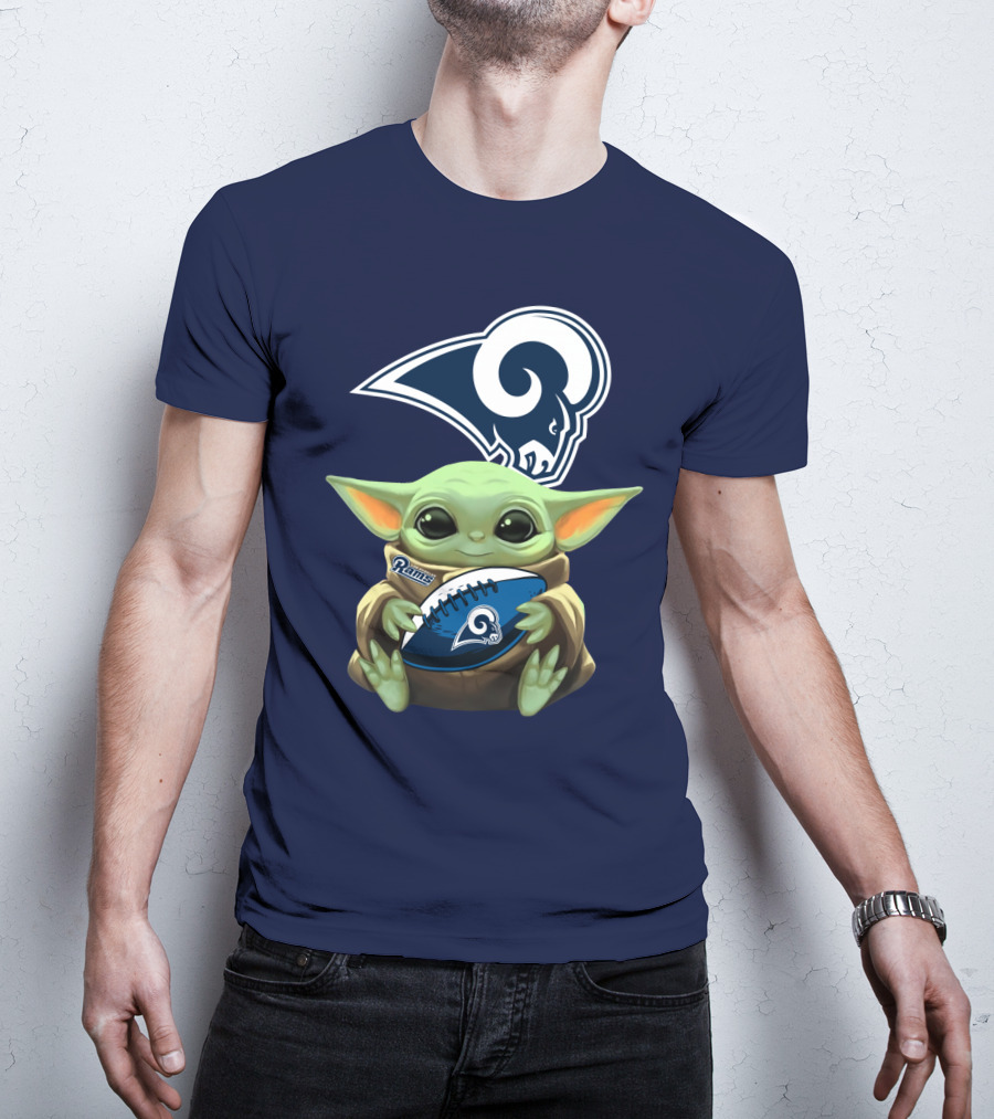 Baby Football Holding Rams T-Shirt