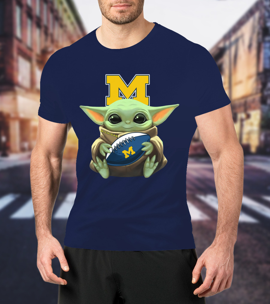 Michigan Baby Yoda Holding Football T-Shirt