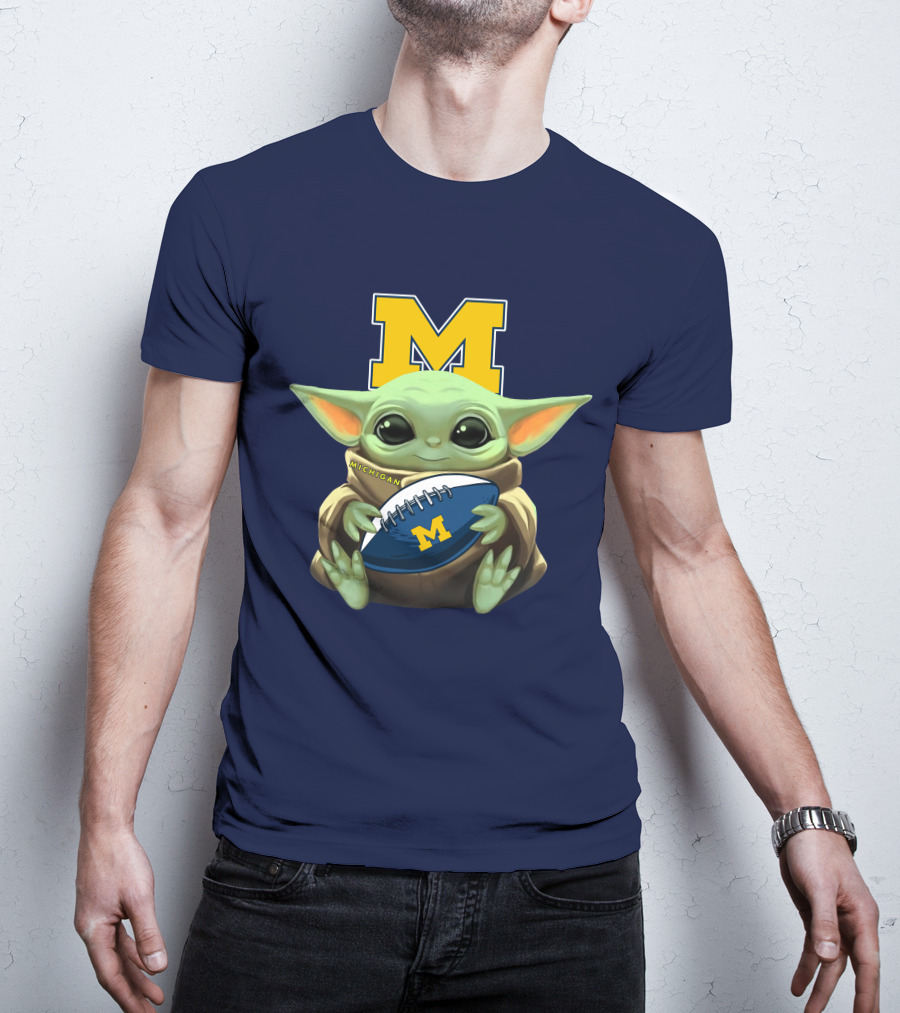 Michigan Baby Yoda Holding Football T-Shirt