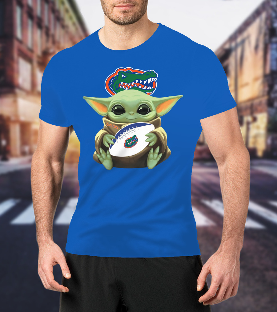 Baby Yoda Holding Football With Gators Logo T-Shirt