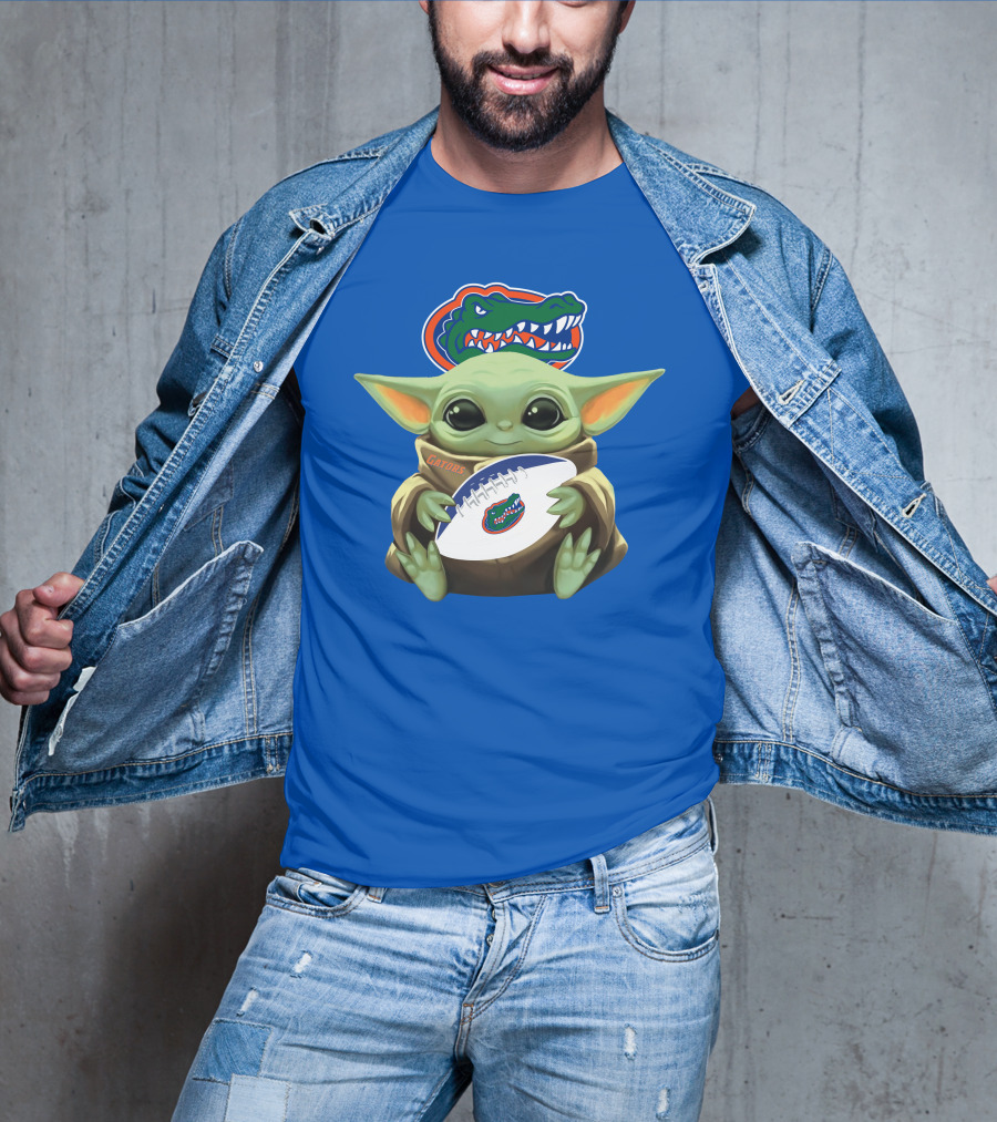 Baby Yoda Holding Football With Gators Logo T-Shirt
