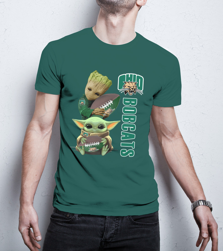 Ohio Bobcats Grogu And Groot Football T-Shirt