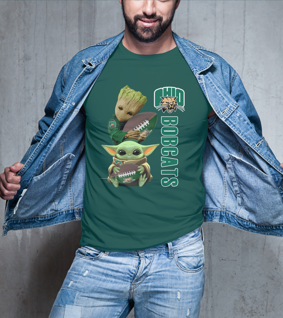 Ohio Bobcats Grogu And Groot Football T-Shirt