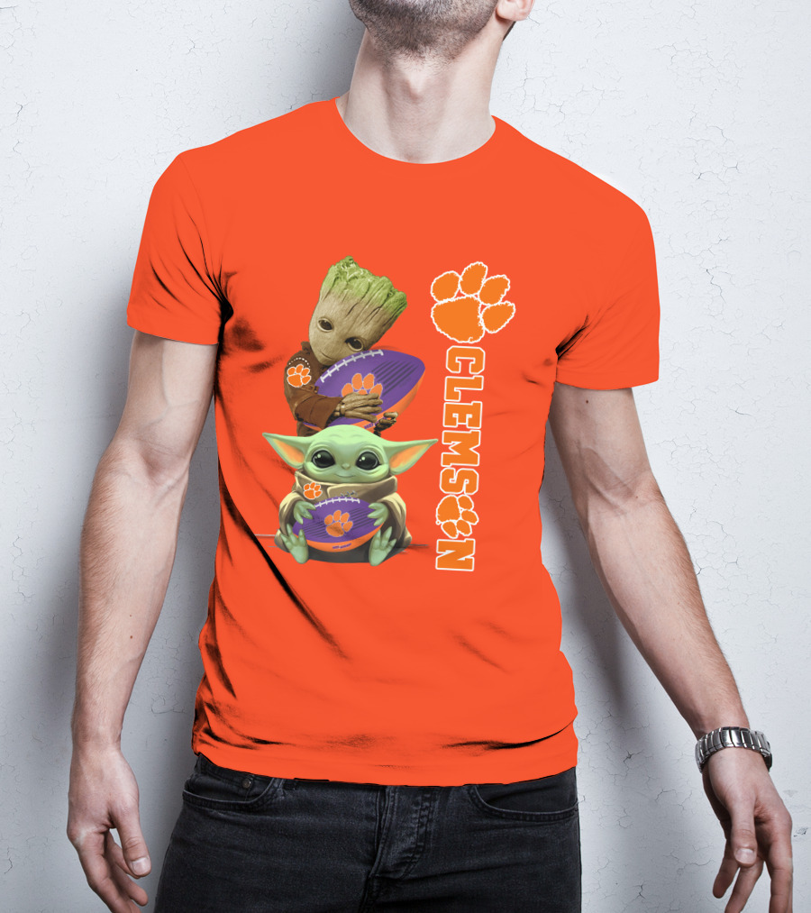 Clemson Football Baby Yoda And Groot T-Shirt