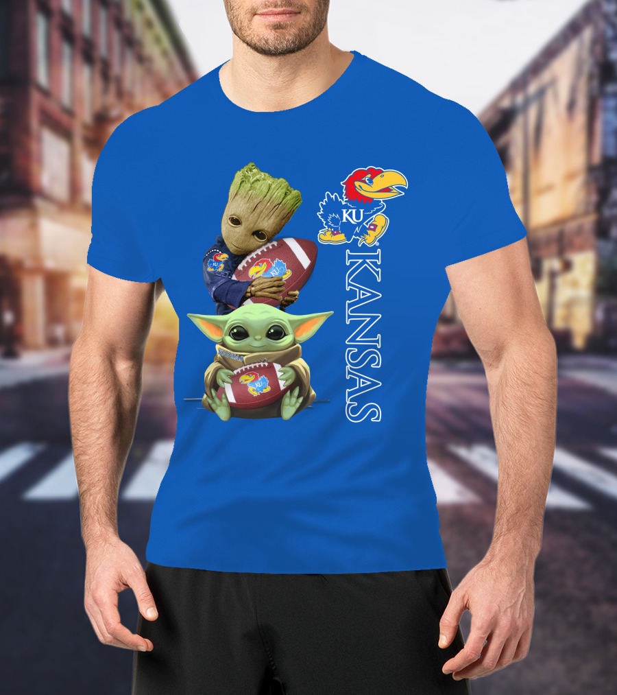 Groot Baby Yoda Kansas Jayhawks Football T-Shirt
