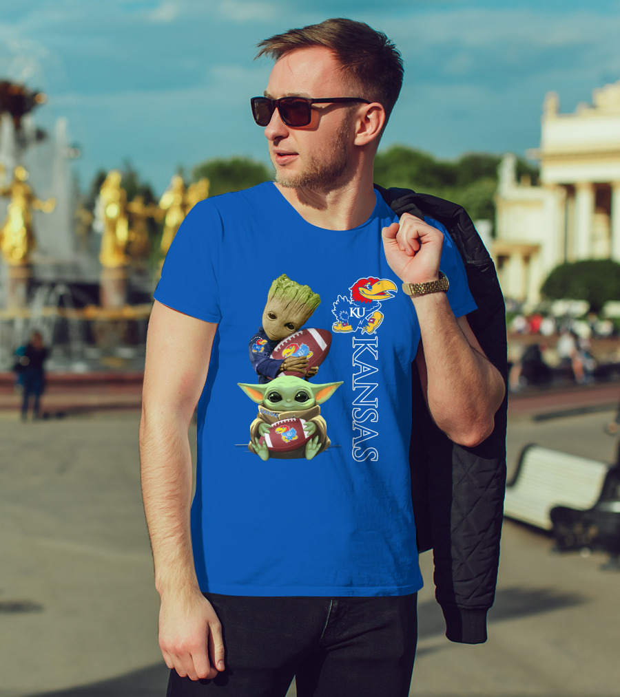 Groot Baby Yoda Kansas Jayhawks Football T-Shirt