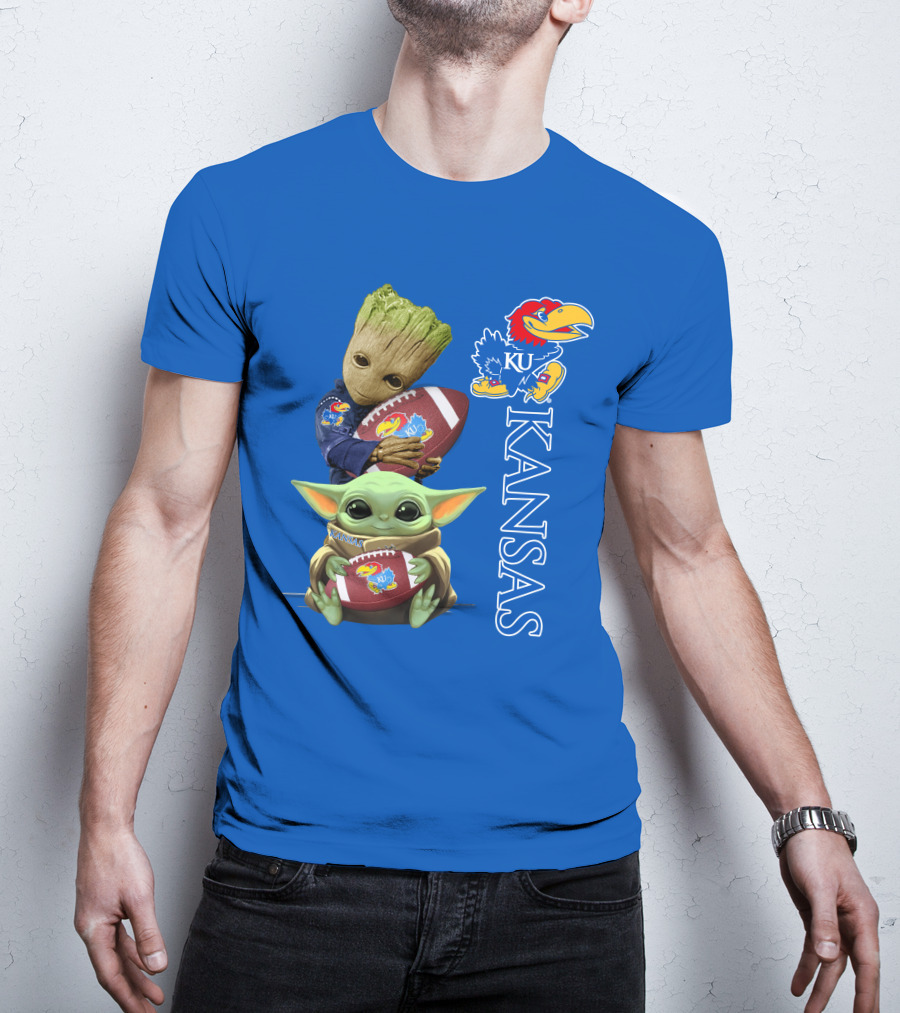 Groot Baby Yoda Kansas Jayhawks Football T-Shirt