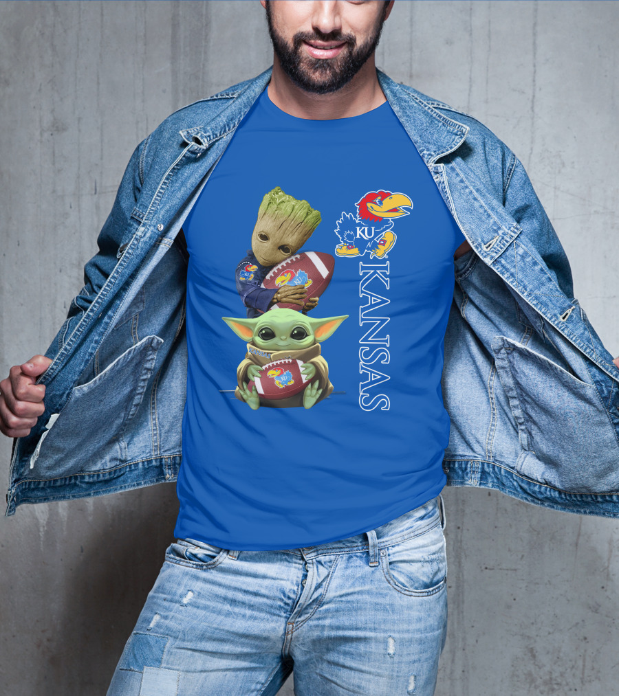 Groot Baby Yoda Kansas Jayhawks Football T-Shirt