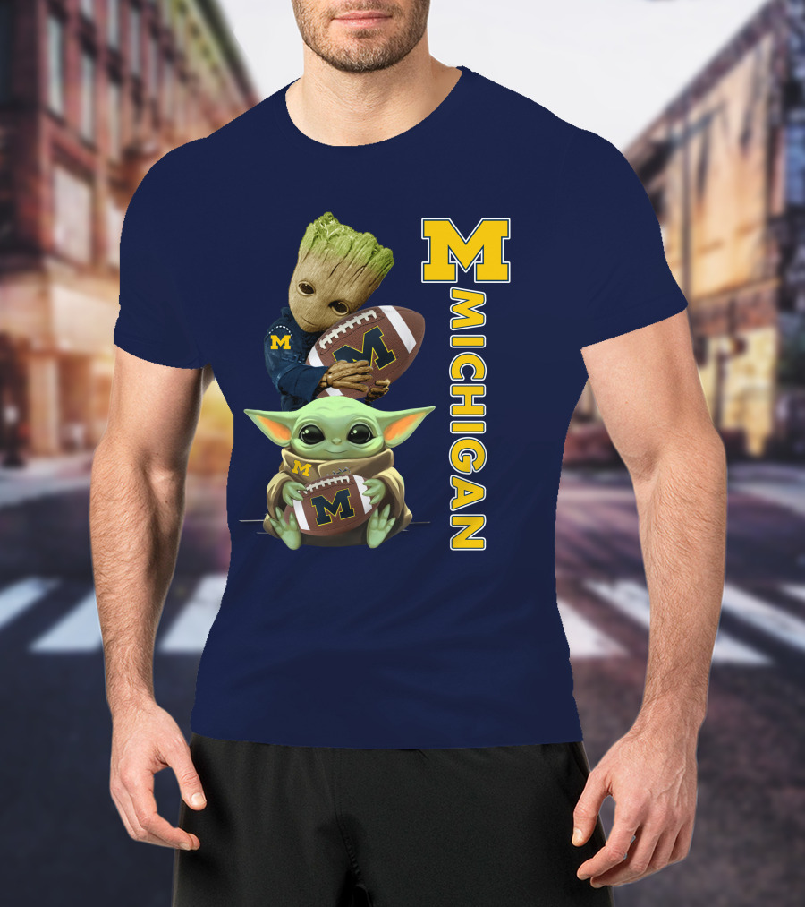 M Michigan Groot Baby Yoda Football T-Shirt