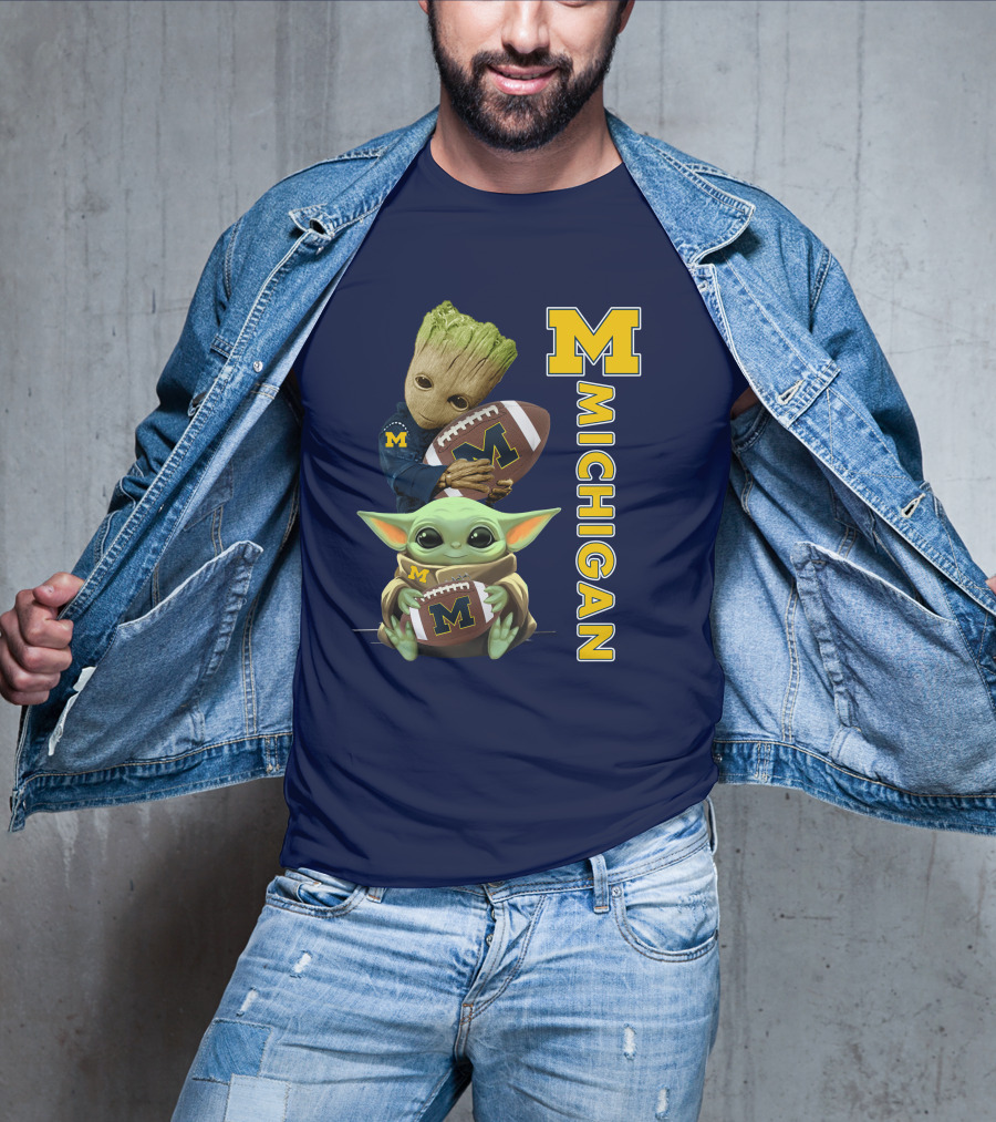 M Michigan Groot Baby Yoda Football T-Shirt