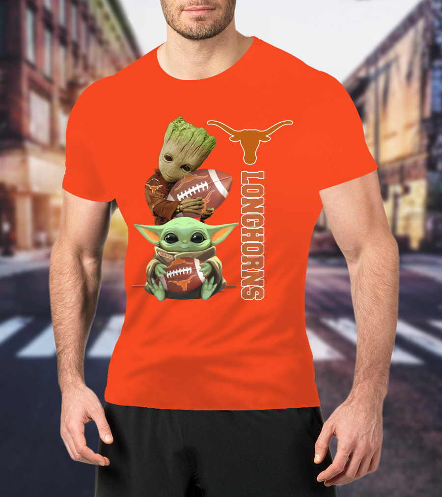Groot And Baby Yoda Football Longhorns T-Shirt