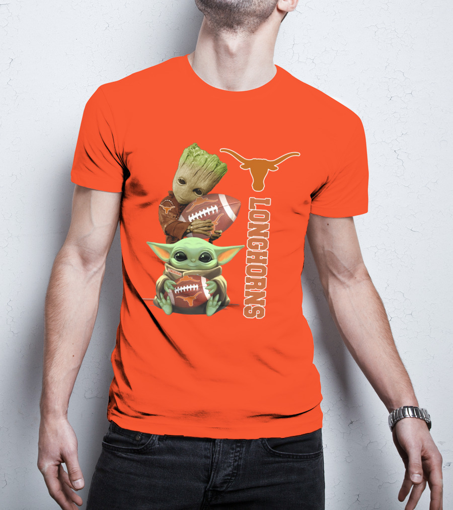 Groot And Baby Yoda Football Longhorns T-Shirt