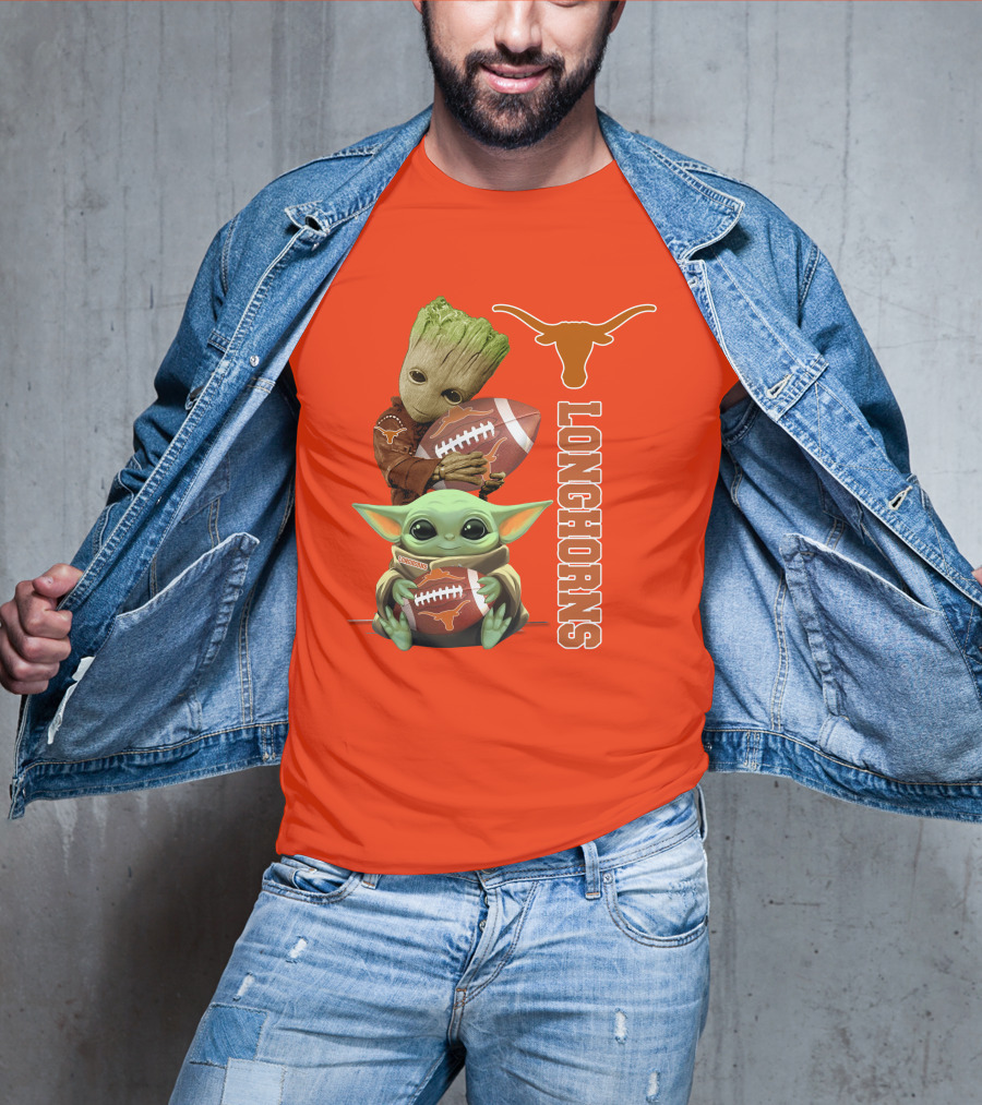 Groot And Baby Yoda Football Longhorns T-Shirt