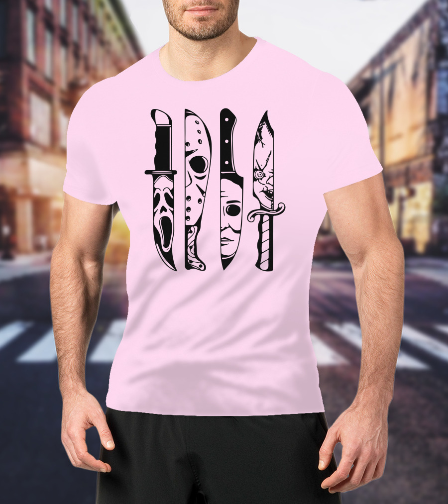 Horror Movie Icons Knives Scream Mask Halloween Clown Face T-Shirt