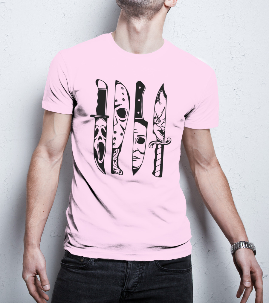 Horror Movie Icons Knives Scream Mask Halloween Clown Face T-Shirt