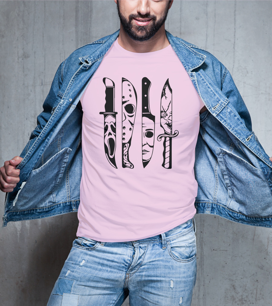 Horror Movie Icons Knives Scream Mask Halloween Clown Face T-Shirt