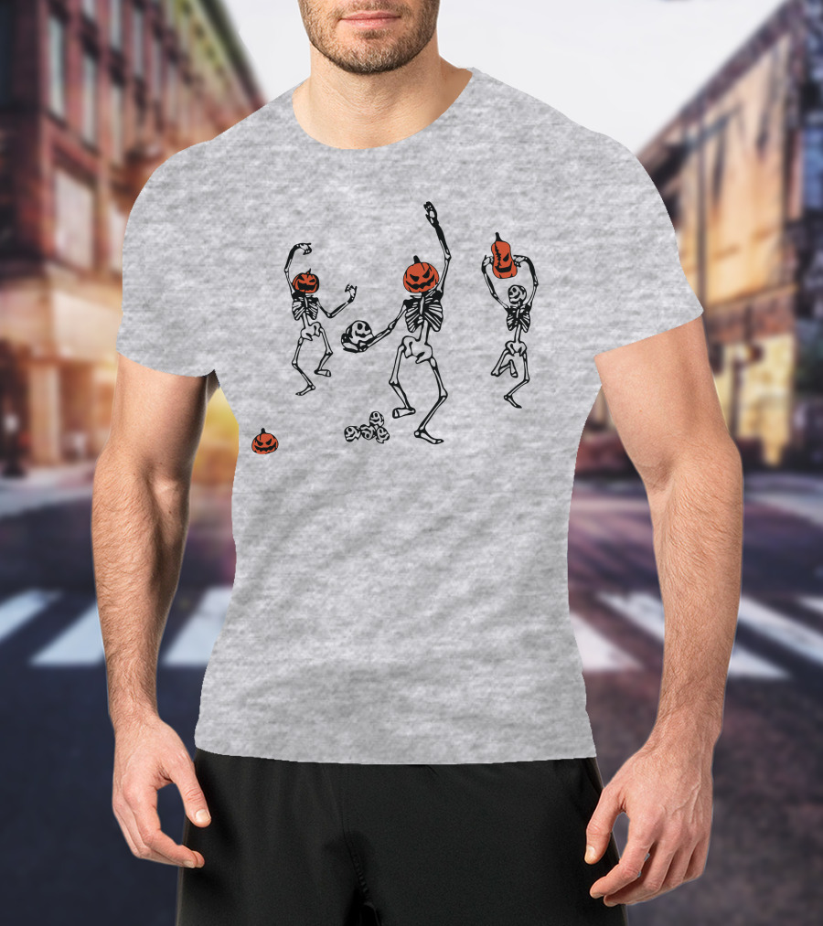Dancing Pumpkin-Head Skeletons Halloween T-Shirt