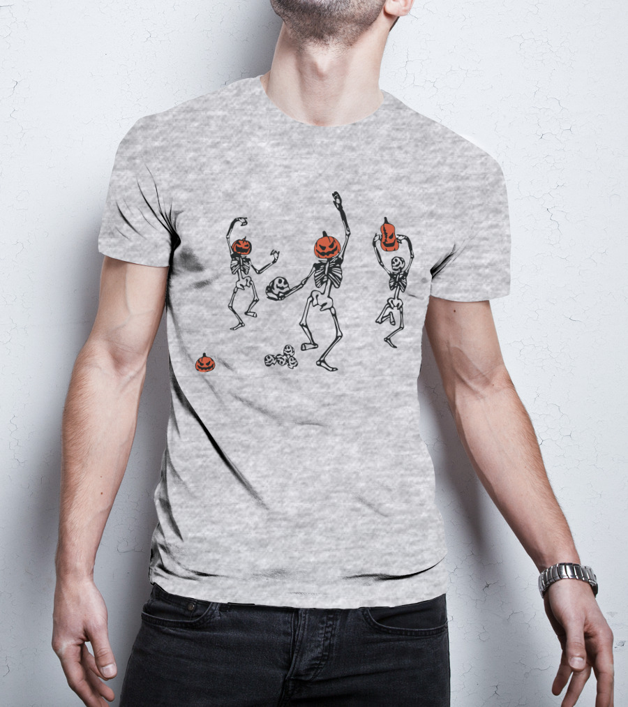 Dancing Pumpkin-Head Skeletons Halloween T-Shirt