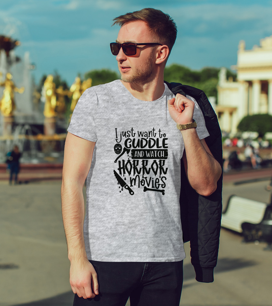 I Just Want To Cuddle And Watch Horror Movies With Dripping Knife And Skull Mask T-Shirt
