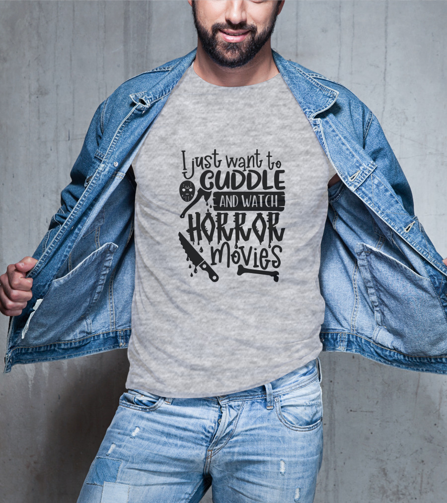 I Just Want To Cuddle And Watch Horror Movies With Dripping Knife And Skull Mask T-Shirt