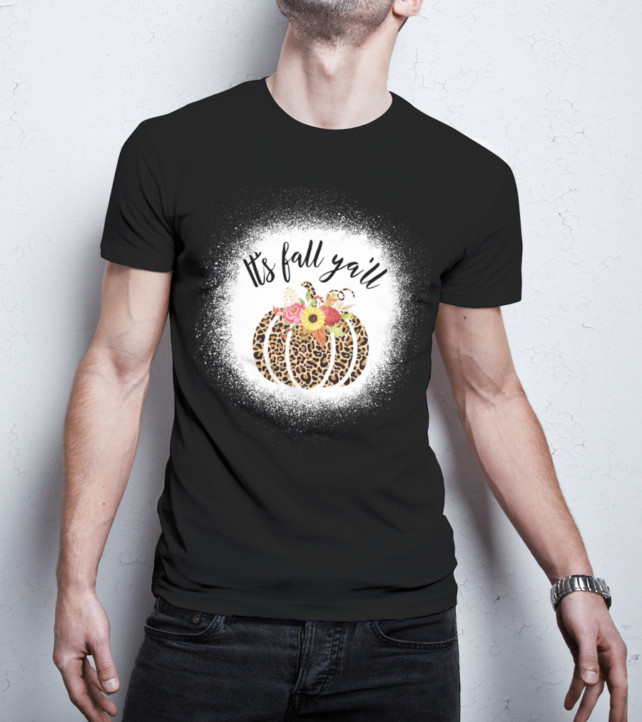 Its Fall Yall Leopard Pumpkin With Floral Accent T-Shirt