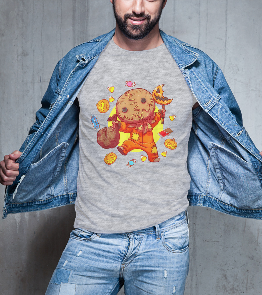 Trick R Treat Sam Halloween Cute Funny Pumpkin Candy Sack T-Shirt