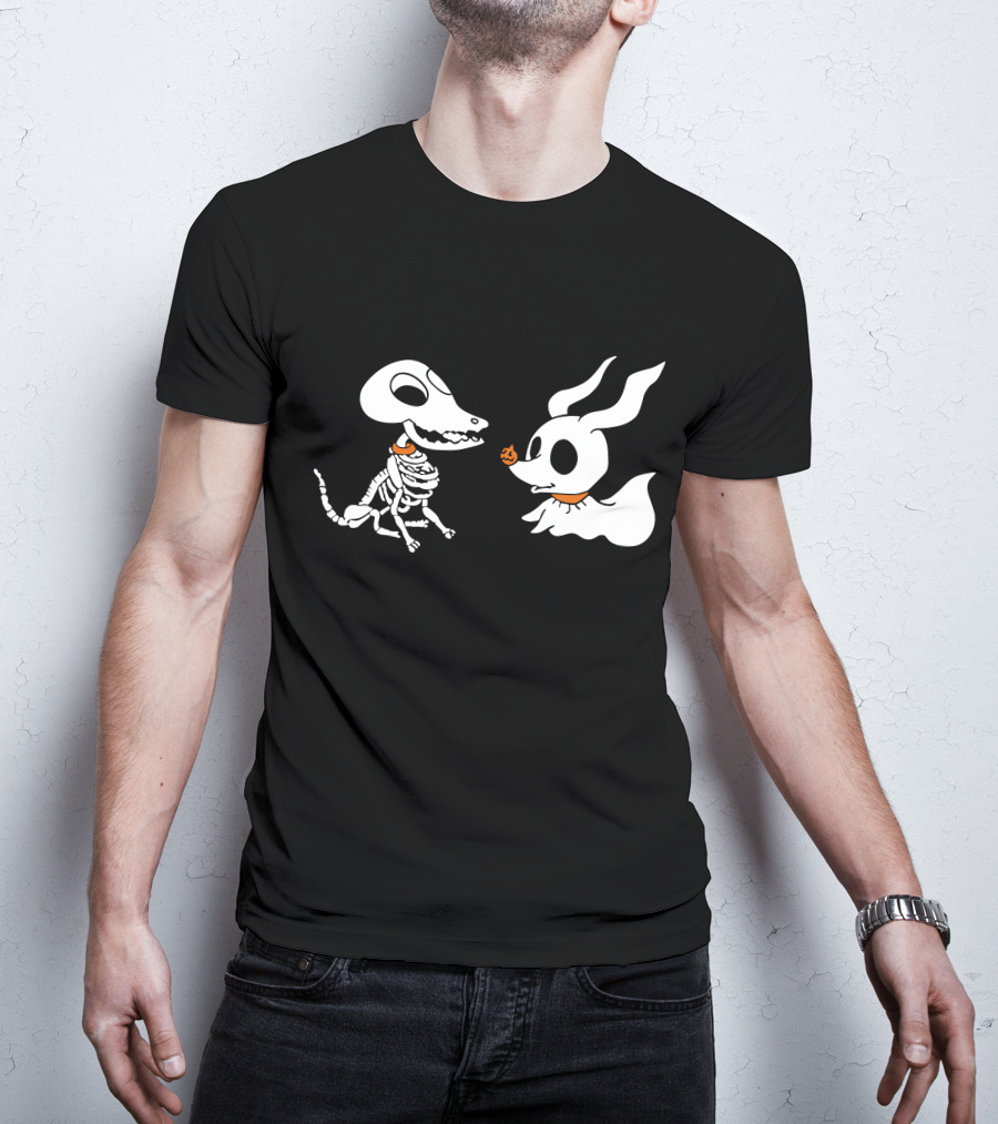 Zero The Ghost Dog And Dino Skeleton Pups Halloween T-Shirt
