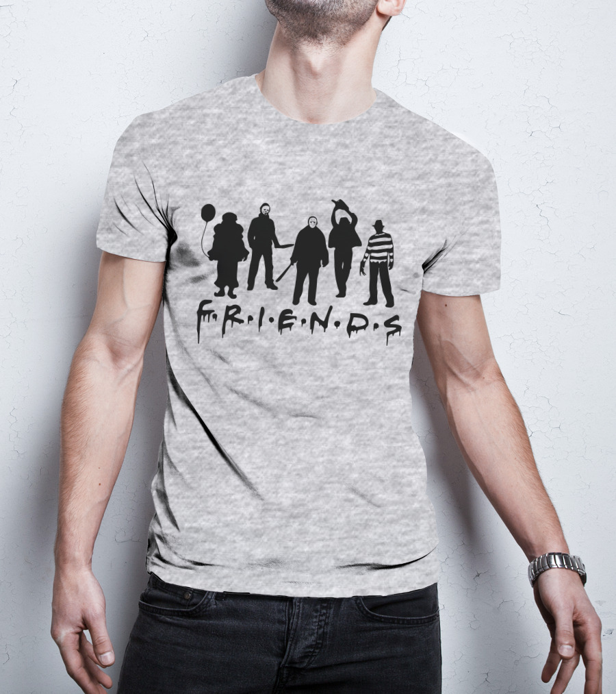 F.R.I.E.N.D.S Halloween Horror Movie Characters With Balloon And Stripes T-Shirt