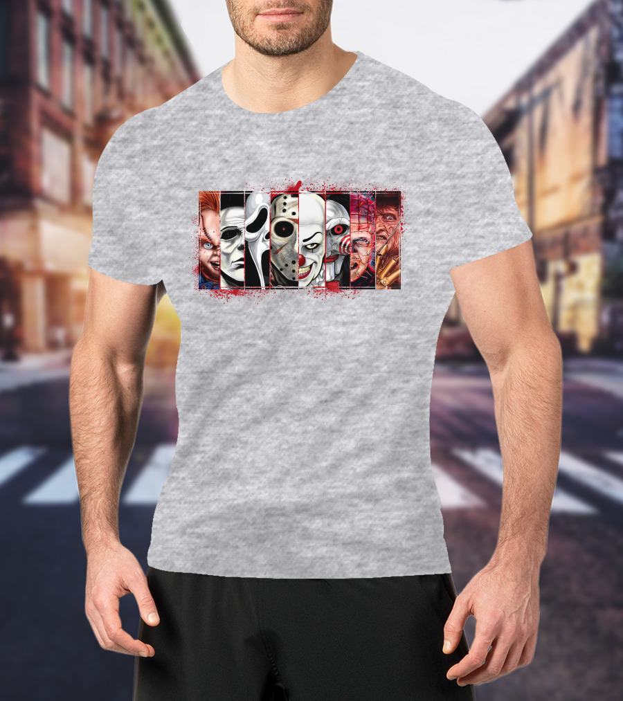 Chucky Ghostface Jason Voorhees Pennywise Jigsaw Pinhead Freddy Krueger Horror Movie Characters T-Shirt