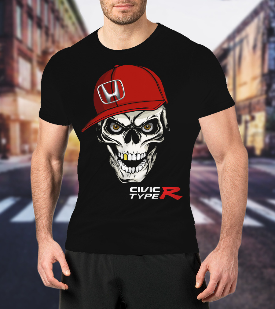 Civic Type R Skull With Red Honda Cap T-Shirt