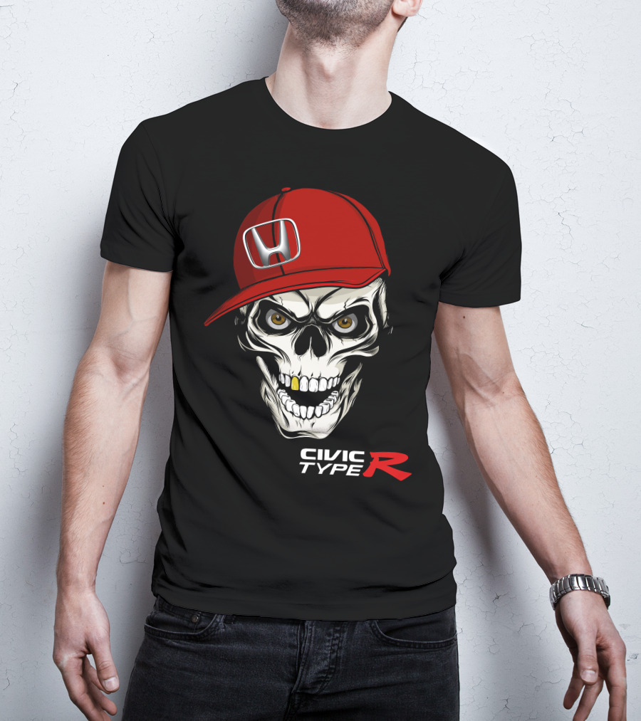 Civic Type R Skull With Red Honda Cap T-Shirt