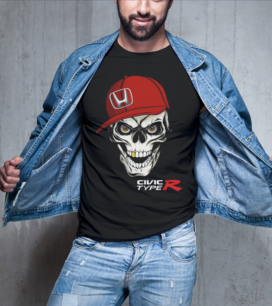 Civic Type R Skull With Red Honda Cap T-Shirt