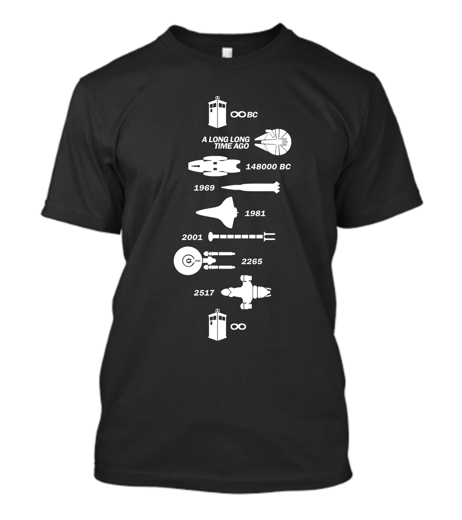 A Long Long Time Ago Spaceship Timeline 148000 BC 1969 1981 2001 2265 2517 Infinity T-Shirt