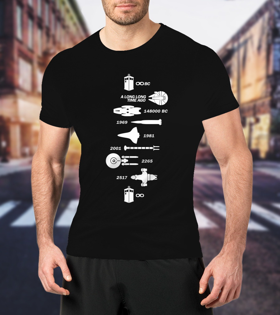 A Long Long Time Ago Spaceship Timeline 148000 BC 1969 1981 2001 2265 2517 Infinity T-Shirt