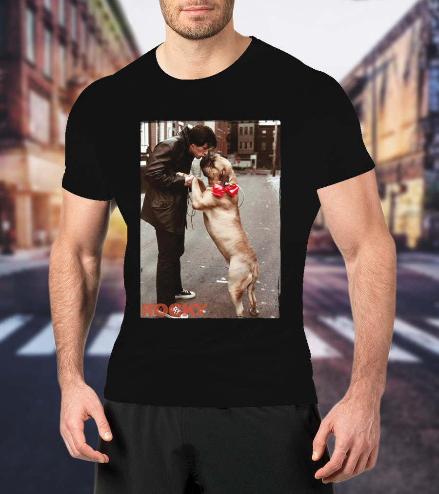 Rocky And Dog With Red Bow In Urban Street Scene T-Shirt