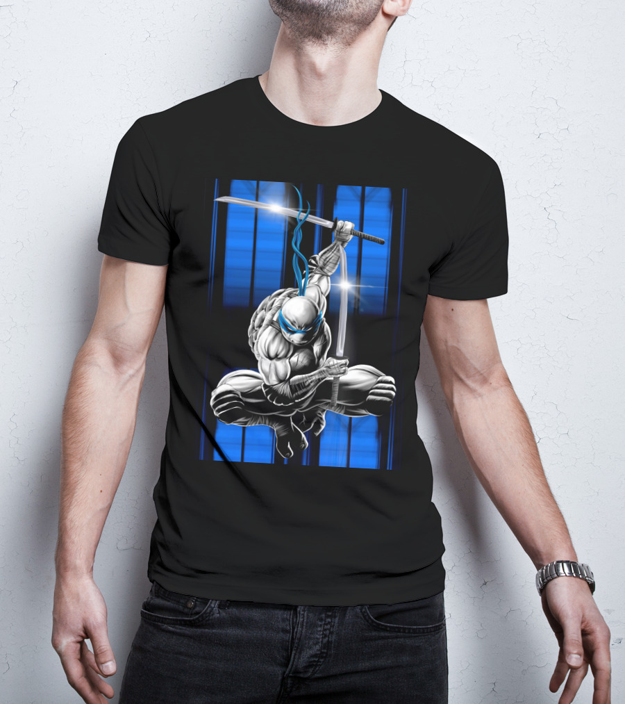Leonardo Ninja Warrior Blue Bandana Sword Jump T-Shirt