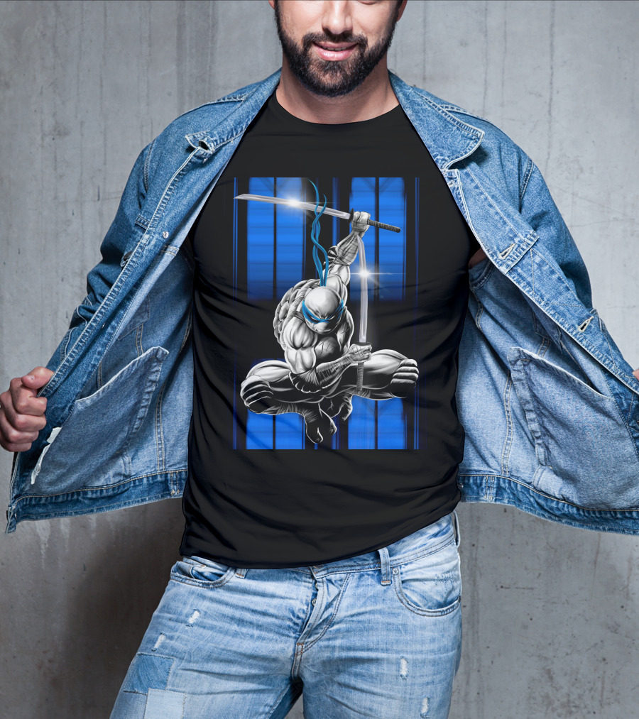 Leonardo Ninja Warrior Blue Bandana Sword Jump T-Shirt