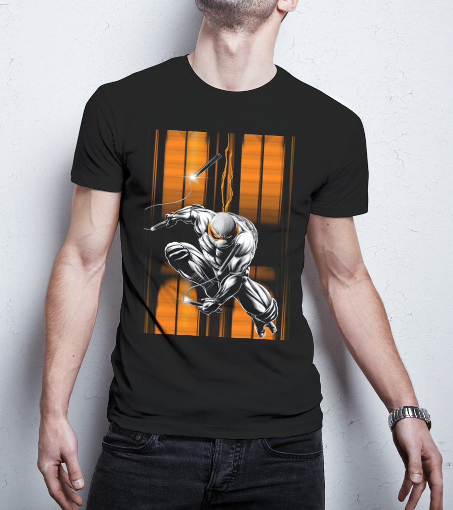 Michelangelo Ninja Turtle Nunchaku Action Orange Stripes T-Shirt