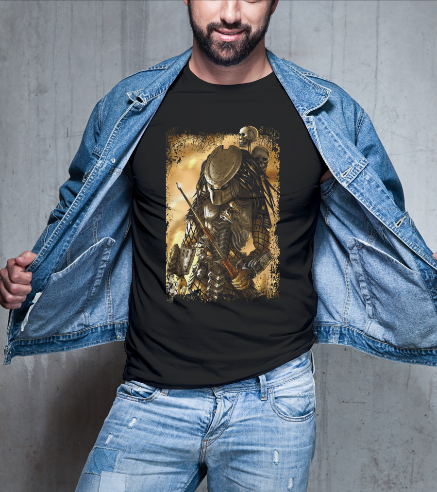 Predator Alien Warrior With Skulls And Dreadlocks T-Shirt