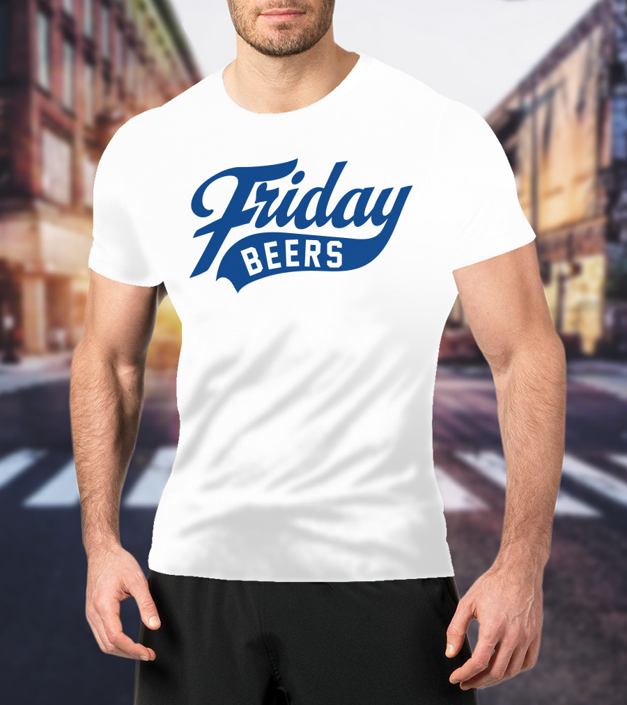 Friday Beers Signature White Logo Blue Text T-Shirt