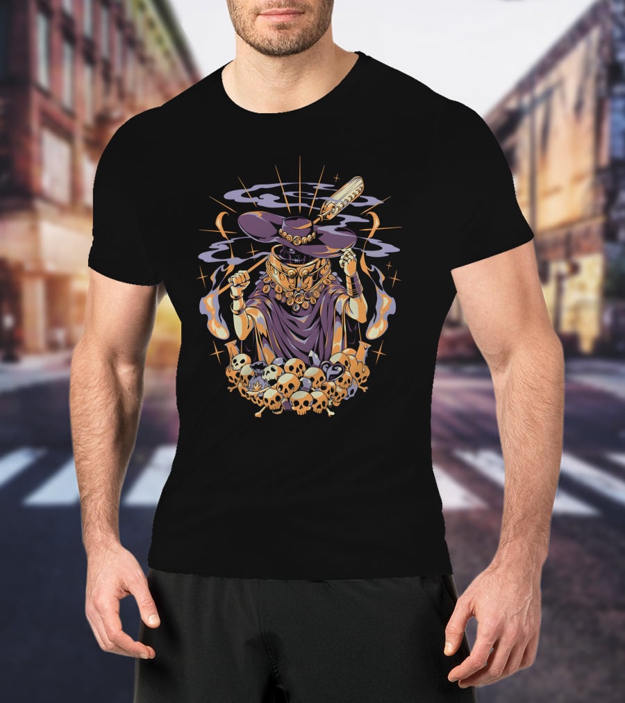 Hades The Stygian Boatman Surrounded By Flaming Skulls And Mystical Elements T-Shirt