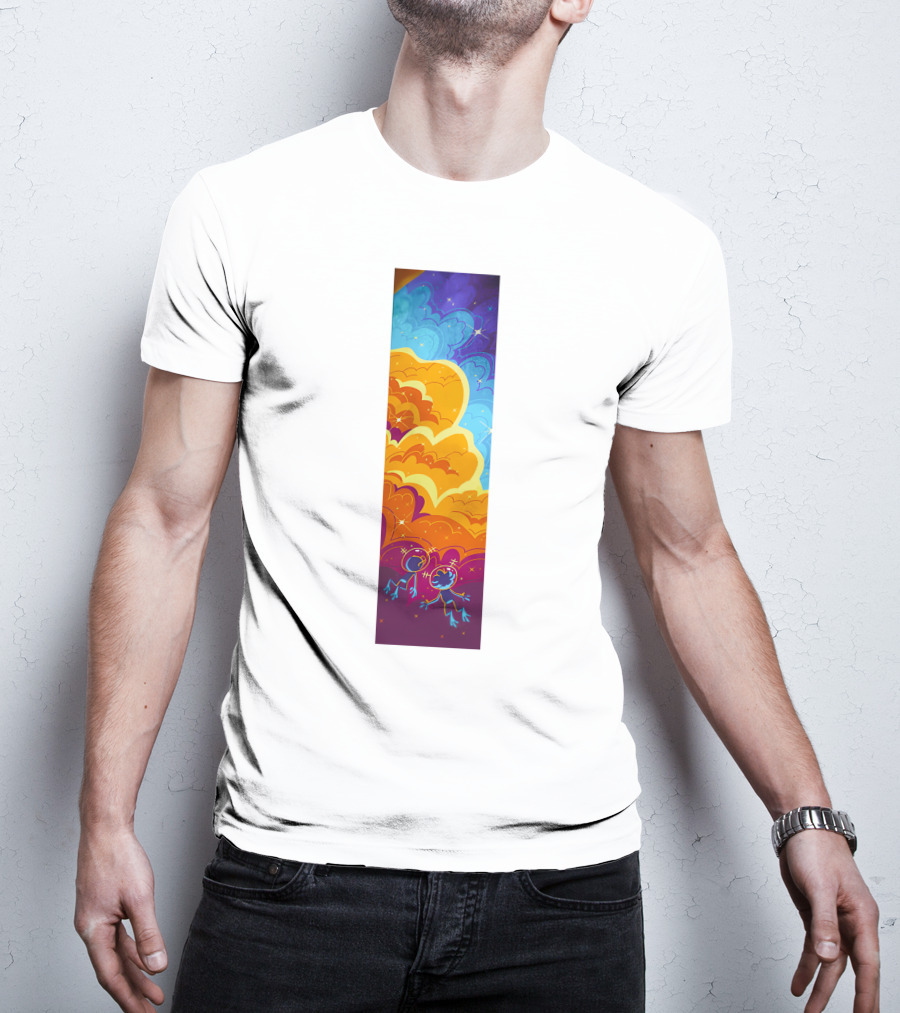 Cosmic Spliffs Oversized White Psychedelic Sky And Clouds T-Shirt