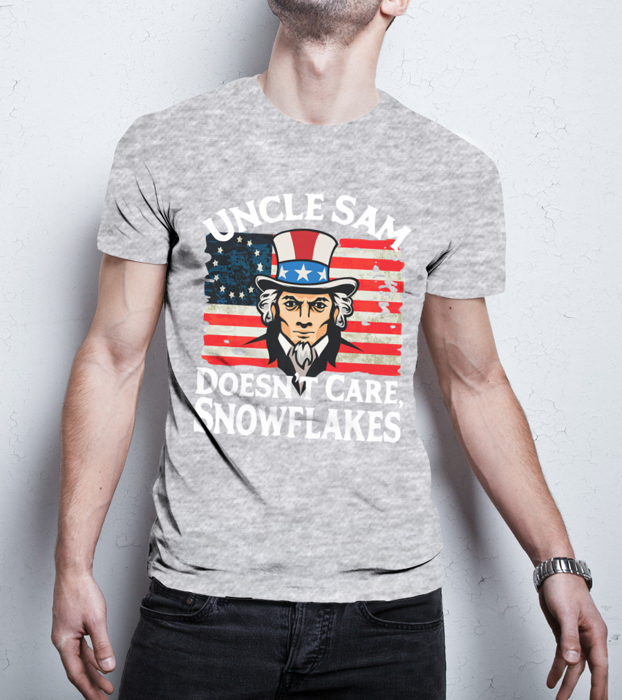 Uncle Sam Doesn't Care Snowflakes American Flag T-Shirt