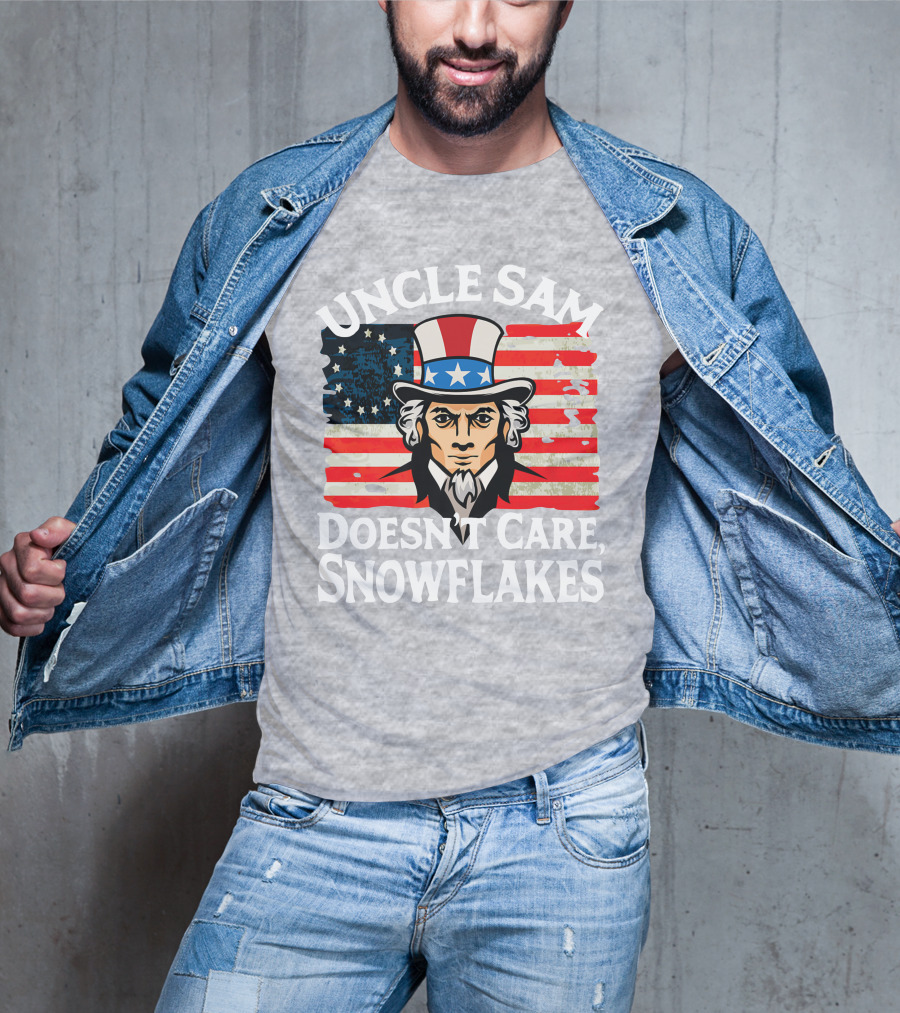 Uncle Sam Doesn't Care Snowflakes American Flag T-Shirt