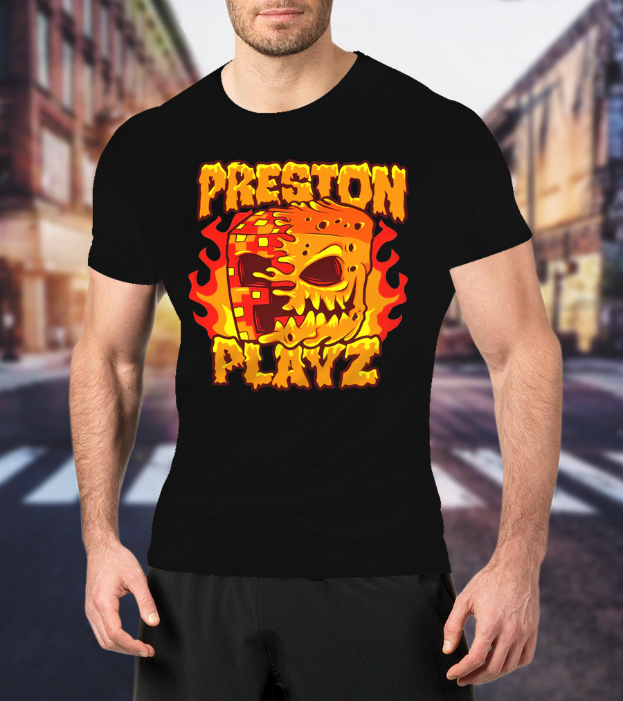 Preston Playz Flaming Pixel Mask Blaze T-Shirt