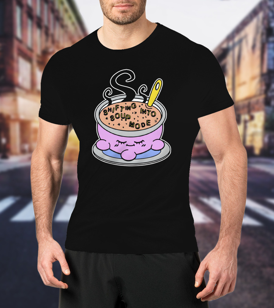 Shifting Into Soup Mode Adorable Pink Character In Relaxing Steamy Bowl With Yellow Spoon T-Shirt